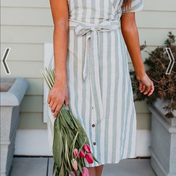 THE CALICO STRIPED MIDI DRESS IN SAGE - Picture 5 of 8